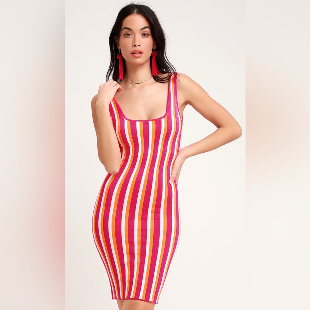 Lulus Striped Pink and Orange Bodycon Dress